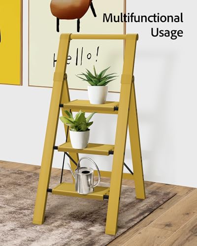 Taranta 3 Step Ladder,Aluminum Step Stool Foldable-Twilight Yellow - color: Twilight Yellow, size: 3 Step