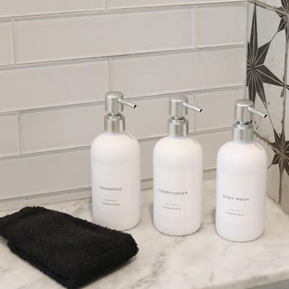 Stylish Shampoo & Conditioner Dispenser Set of 3 - White 21oz Bottles - color: White