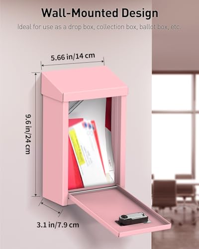 Uniclife Cash Box with Combination Lock, Wall Mounted Mailbox for Outside - color: Pink, size: Combo Lock