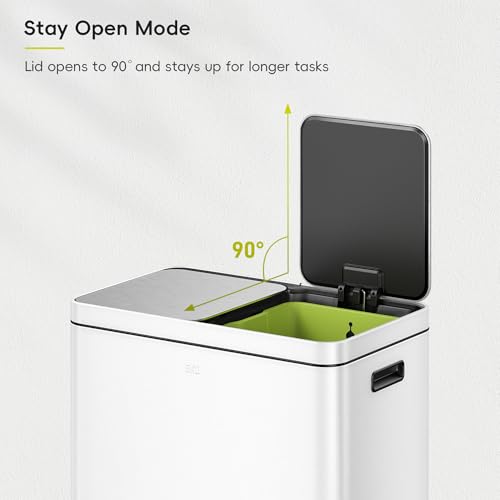 EKO Edison 8+8 Gallon Dual Trash Can for Recycling and Trash, Stainless Steel Kitchen Step Can with Dual Removable Inner Bucket, Independent Lids and Pedals, White - color: Matte White, size: 30L+30L