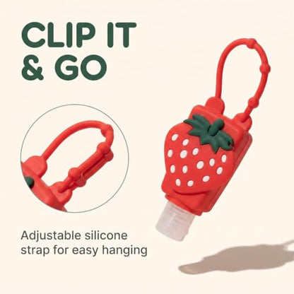 Strawberry Empty Travel Bottle Hand Sanitizer, Refillable Bottle Cosmetic Container for Hand Soap Holder Cosmetic Containers, Silicone Case Keychain Carrier, Pump Dispensers