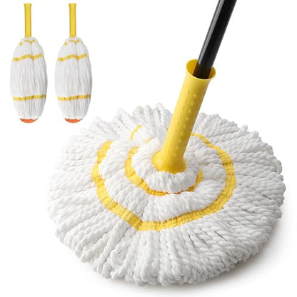Self-Wringing Twist Mop with 1 Extra Refill, 57" Long Handle, Yellow - color: Yellow (1 Handle & 2 Mop Heads)