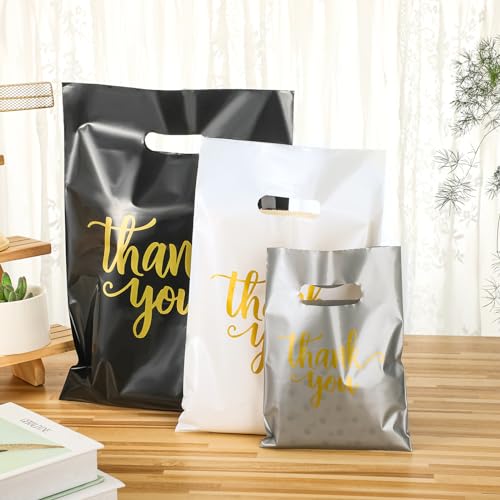Eersida 200 Pcs Thank You Bags for Small Business, Gray, White, Black - color: Gray, White, Black