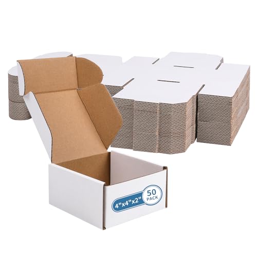 Fishat 4" x 4" x 2" White Corrugated Cardboard Shipping Boxes Set of 50 - size: 4" x 4" x 2"