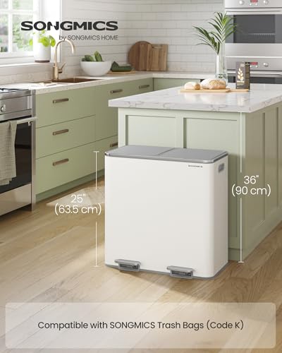 SONGMICS Trash Can, 2 x 10.6 Gallon (2 x 40 L), White and Gray - color: White + Gray, size: 2 x 10.6 Gallon
