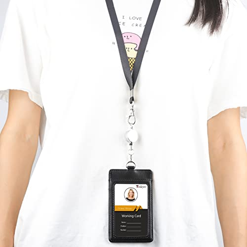 Teskyer Badge Holder with Retractable Lanyard, Vertical Black - color: Black #02, size: Vertical