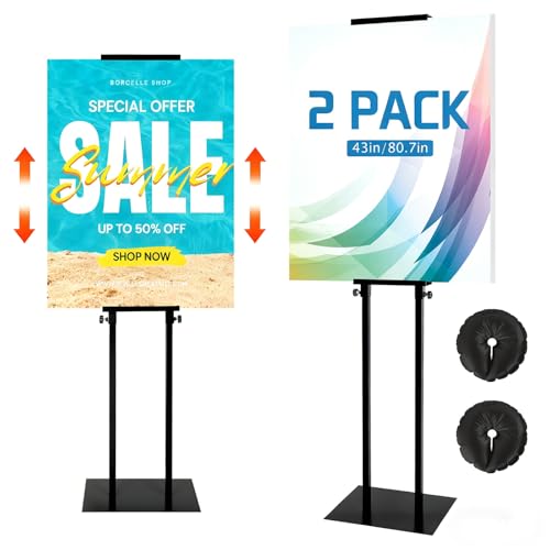 2 Pack Heavy Duty Adjustable Pedestal Sign Holder, 83" Poster Stand(Black) - color: Black