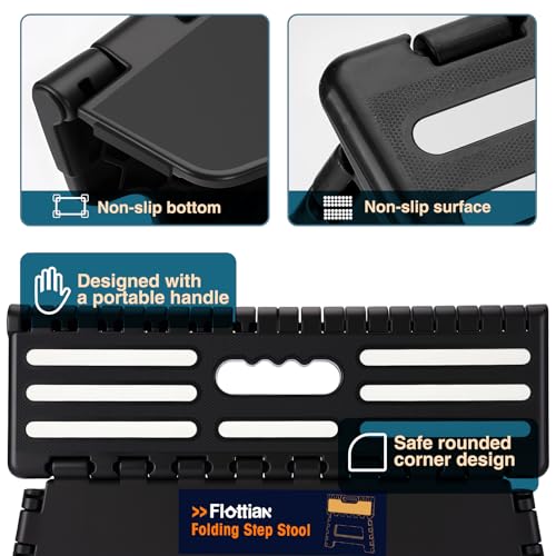 Flottian 5" Folding Step Stool for Adults and Kids 15-Inch Extra Wide Stool Holds Up to 300 lbs,Non-Slip Folding Stools with Handle,Compact Plastic Foldable Step Stool for Bathroom,Kitchen,ect Black - size: 5 Inch