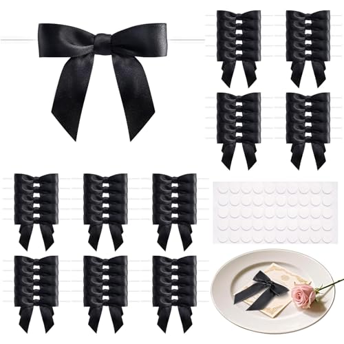 50 Pcs Satin Ribbon Black Bows, 2.75" Twist Tie Bows for Gift Wrapping - color: Black