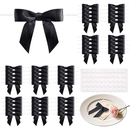 50 Pcs Satin Ribbon Black Bows, 2.75" Twist Tie Bows for Gift Wrapping - color: Black