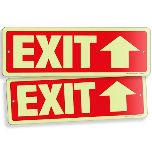 iSYFIX Exit Signs with Directional Up Arrow, 12x4 Inch, 2 Pack - color: Metal Up Glow, size: 2 Pk 12x4
