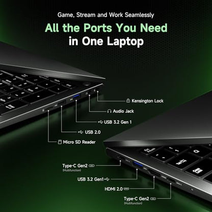 NIMO Light Gaming Laptop, AMD R7 7735HS (8C/16T, Up to 4.75GHz, Beat i7-12650H) 16GB DDR5 RAM 256GB SSD Business Computer with 15.6" FHD Display Radeon 680M GPU 180° View 2-Year Warranty 100W Type-C