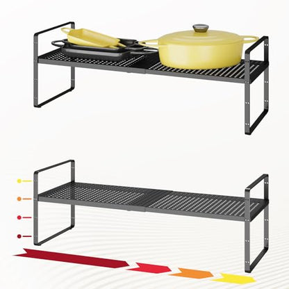 16.5~27.1" Expandable Shelf with Hole，2Pack 10.2" Wide Stackable Cabinet Shelves，Black - color: Black, size: 2Pcs // 10.2''W-K