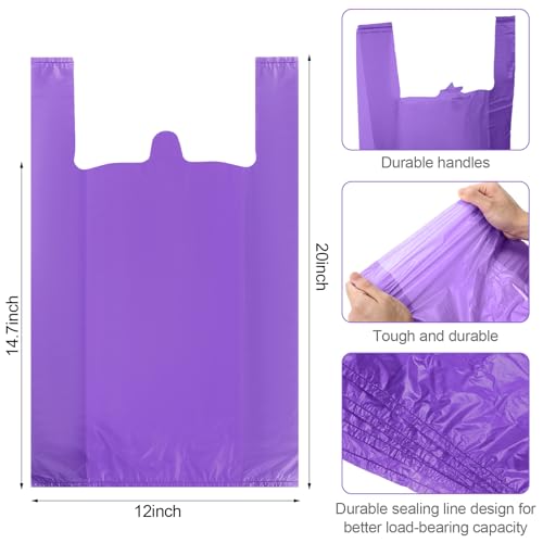 Dunzoom 300 Pcs 300 Pcs T Shirt Bags Bulk Plastic Bags with Handles, Purple - color: Purple