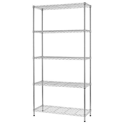 BestOffice | 5-Tier Wire Shelf | 36" x 14" x 72" | Chrome - color: Chrome, size: 36"D x 14"W x 72"H