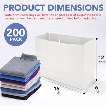 XPCARE White Large Paper Bags, 200 Pcs 16x6x12 Paper Gift Bags with Handles - color: White