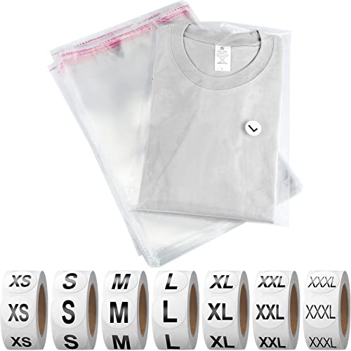 Epakh 200 Pcs Clear Plastic Shirt Bags with 3500 Stickers, 11 x 14 Inch - size: 11 x 14 Inch