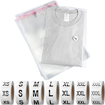 Epakh 200 Pcs Clear Plastic Shirt Bags with 3500 Stickers, 11 x 14 Inch - size: 11 x 14 Inch