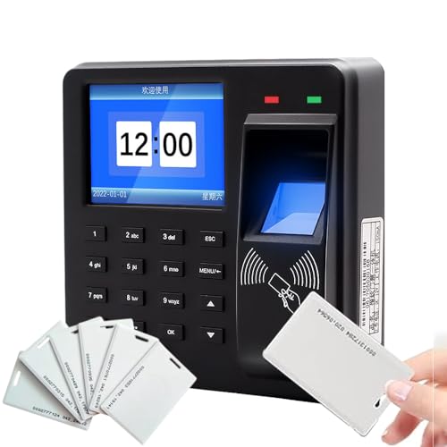 Access Control Time Attendance Machine Fingerprint Recognition/Password/Card Time Clock Employee Check-in Recorder with 10PCS Thick Card
