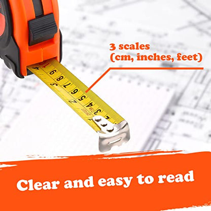 Xuhal 12 Pieces 25 ft Tape Measures Bulk Retractable Measuring Tapes Easy Read Measurement with Pause Buttons for Adults Engineer Decorator, Standard Inches and Metric
