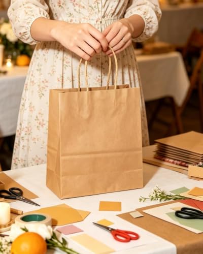 qiqee 30-Packs Brown Gift Bags with Handles Bulk 13''x5 x10 Large Size Kraft Paper Bags Multiple Uses (Large Size) - size: Large - 30 Packs