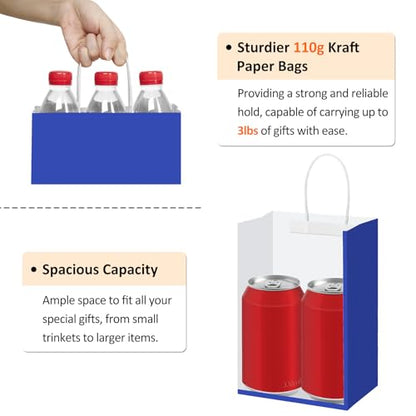 BagDream Gift Bags with Handles 5.25x3x8 Inch Royal Blue 100 Pack Bulk - color: Royal Blue