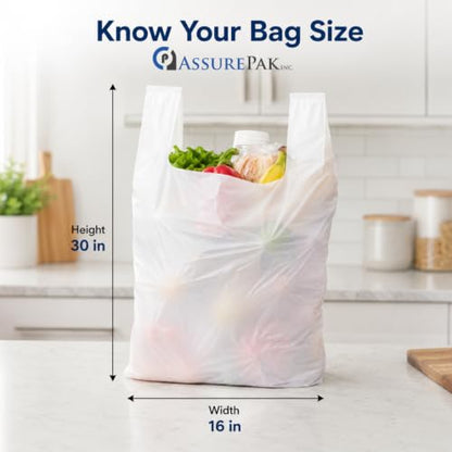 ASSUREPAK White Unprinted HDPE Bags, 16" x 8" x 30", 16 Micron, 500 Count