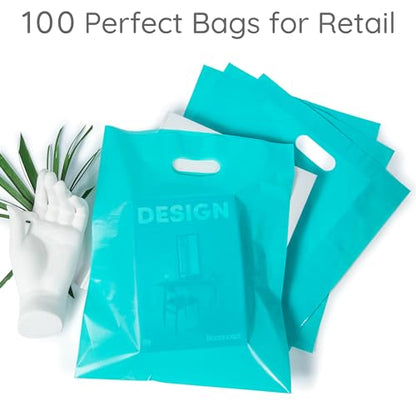 Choice Marts 100 Teal Plastic Bags With Handles 12x15 Merchandise Bags - color: Teal