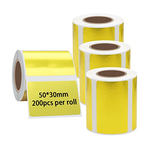 Hybsk 50x30mm Portable Printer Label Paper Multi-Purpose Tear Resistant Direct Thermal Labels Self-Adhesive Stickers Compatible with P50 Label Maker (50x30mm,Gold Label,4 Rolls) - color: Gold, size: 4 Rolls