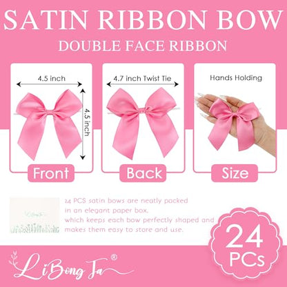 Pink 4.5 Inch Premade Twist Tie Small Gift Wrap Bows 24 Counts - color: Hot Pink