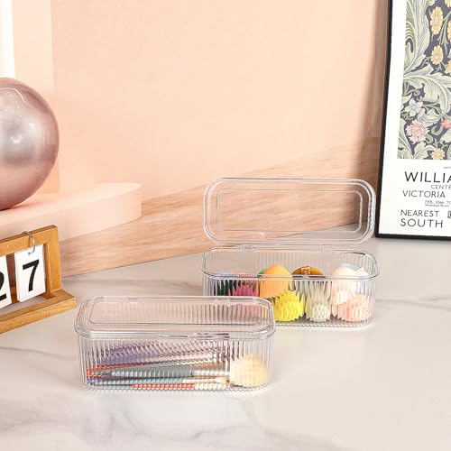 JessLab Makeup Brush Holder Organizer, Clear Makeup Sponges Organizer, Cosmetic Storage Case with Lid Display Case for Vanity, 1 Compartment (1 Pack) - style: 1 Pack