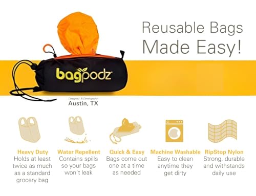 Reusable Grocery Bags, Foldable Shopping Bags in Pod, 5 Pack - color: Orange - 5 Bags