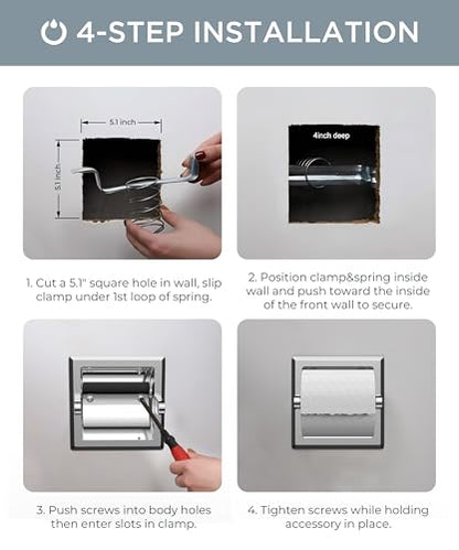 FORIOUS Recessed Toilet Paper Holder for Mega Rolls, Chrome - color: Chrome