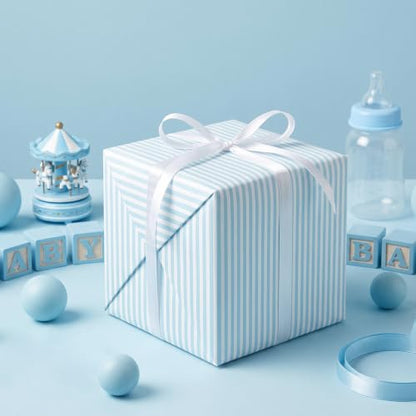 WRAPAHOLIC Kraft Striped Wrapping Paper Roll - 17 Inch x 16.5 Feet - Classic Sky Blue and White Stripe Wrapping Paper for Baby Shower, Birthday, Wedding - color: Kraft Stripes - Sky Blue & White, size: 17 inch x 16.5 feet