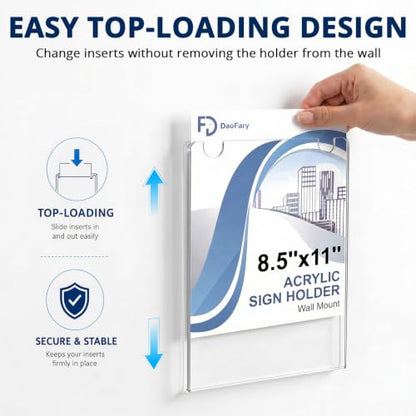 Daofary Acrylic Wall Sign Holder 8.5 x 11, 18 Pack Wall Mount,3-Way Install