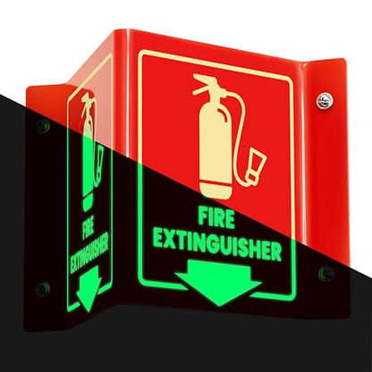 Fire Extinguisher Sign Glow in Dark, 3D Acrylic V Sign, Down Arrow, Screws - color: Glow Red Acrylic - Pack of 1
