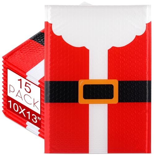 Watersay 15 Pcs Christmas Poly Bubble Mailers 10x13 Inch,Santa Claus Suit - style: Santa Claus Suit