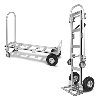 Vergo Industrial Convertible Hand Truck - AS7B Heavy Duty Aluminum 2 in 1 Dolly (800 lb Capacity) Lightweight Reinforced Frame, Ergonomic Handle, Superior Mobility Moving Dolly (2 Positions, 63" High) - size: 2 Positions, 63" High