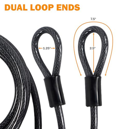 Lumintrail 12mm (1/2 inch) Heavy-Duty Security Cable, Vinyl Coated Braided Steel with Sealed Looped Ends (4', 7', 10', 15', 20', 25' or 30') (10-FT) - size: 10-FT