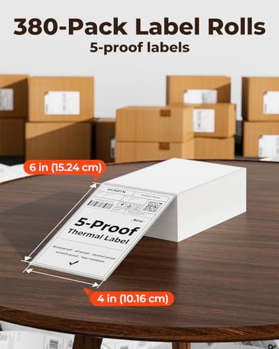 MUNBYN 4"x6" Direct Thermal Shipping Labels for Packages, 380 Sheets/Stack - color: White, size: 4x6*380