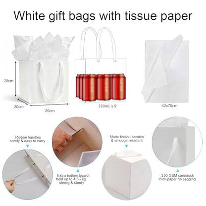 Aosric 12 Pack 8"x8"x8" White Square Gift Bags with Tissue Paper - color: White