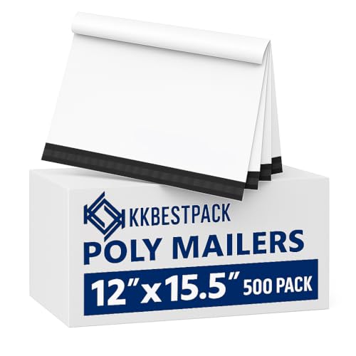 KKBESTPACK White Poly Mailers 12x15.5 in, Shipping Bags, 500 Pcs - size: 12" x 15.5" 500pcs