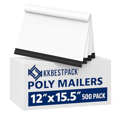 KKBESTPACK White Poly Mailers 12x15.5 in, Shipping Bags, 500 Pcs - size: 12" x 15.5" 500pcs