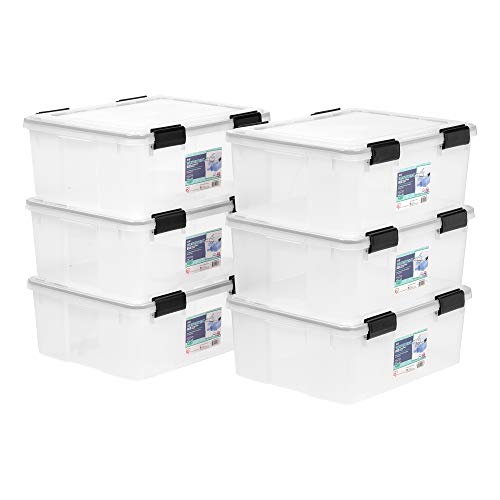 IRIS USA 6-Pack 31 Qt Storage Bins with Gasket Lids, Clear/Black - size: 31 Qt, style: 6 Pack