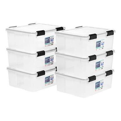 IRIS USA 6-Pack 31 Qt Storage Bins with Gasket Lids, Clear/Black - size: 31 Qt, style: 6 Pack
