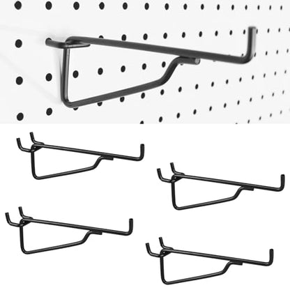 Pegboard Shelf Hooks 4Pack Metal Brackets, Peg Board Accessories(Black, 6") - color: Black, size: 6 Inch