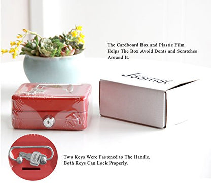 Small Cash Box with Lock and Slot - Jssmst Metal Coin Bank Piggy Bank for Adults and Kids, Red(SMCB0303N) - color: Red, size: XS(4.92")-slot