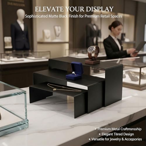 Display Stand Risers 3 Pcs, Stainless Steel - Black - color: Black