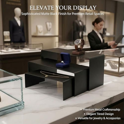 Display Stand Risers 3 Pcs, Stainless Steel - Black - color: Black