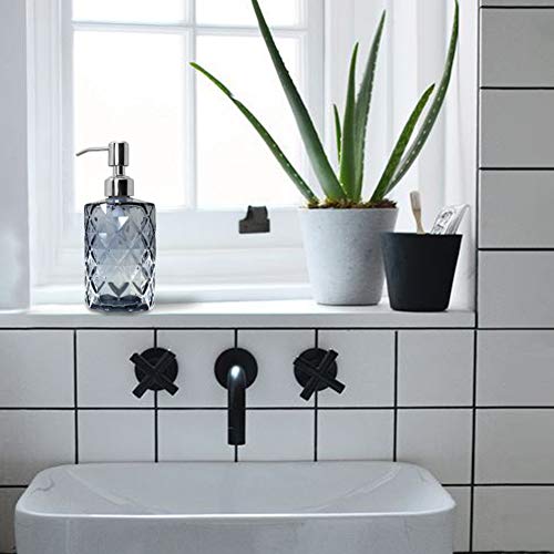 JASAI 12Oz Diamond Grey Glass Soap Dispenser with 304 Rust Proof Soap Pump - color: Gray